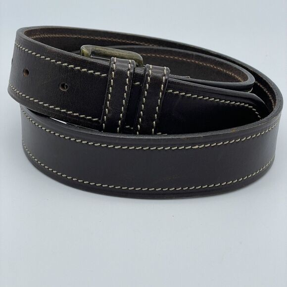 Old Navy Leather Belt Men’s 36 Brown Leather Contrast Cream Stitch Western Norm - Picture 14 of 16